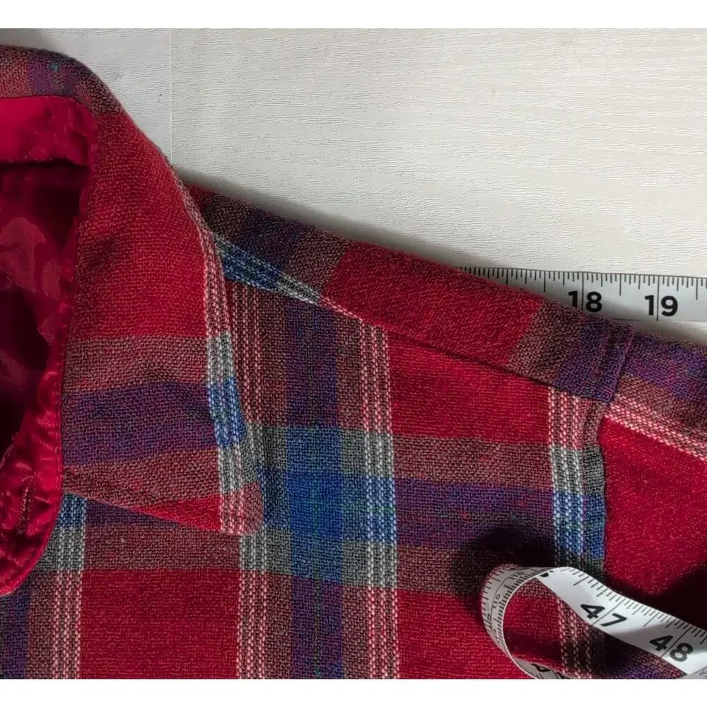 High Sierra Wool Plaid Shacket Men’s Med Red Blue Quilted Hunting Jacket Vintage - Picture 12 of 16